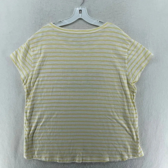 Talbots Blouse Top Women 2X Yellow White Stripe Round Neck Pullover Short Sleeve - Picture 2 of 9